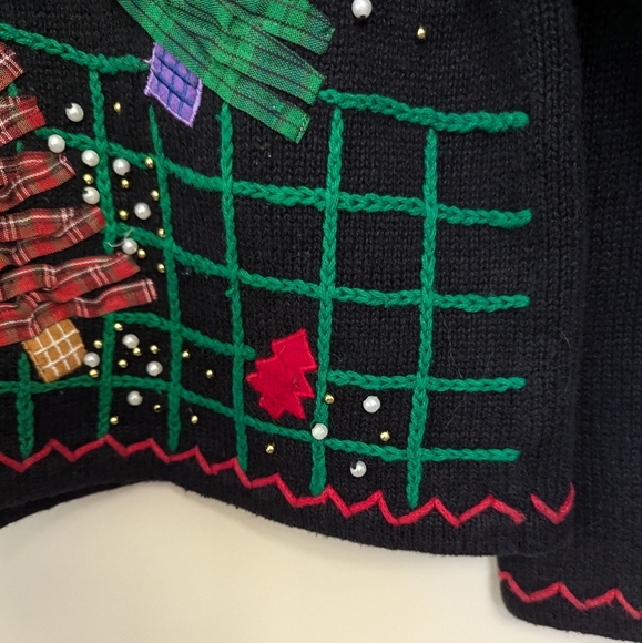 Vintage 90s Ugly Christmas Snowman Tree Ribbon Holiday Sweater - Picture 8 of 13